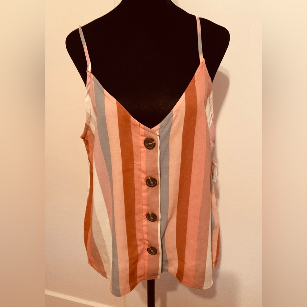 Sweet Striped Vintage Style Tank with Large Wood Buttons in Pink Mauve